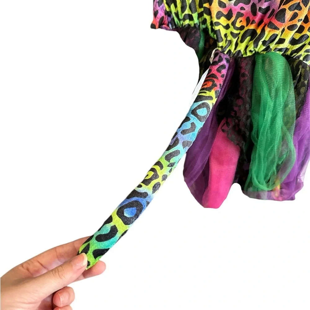 Spirit Halloween Girls Chetah Leopard Print Dress Short Sleeve Kitty Cat Costume
